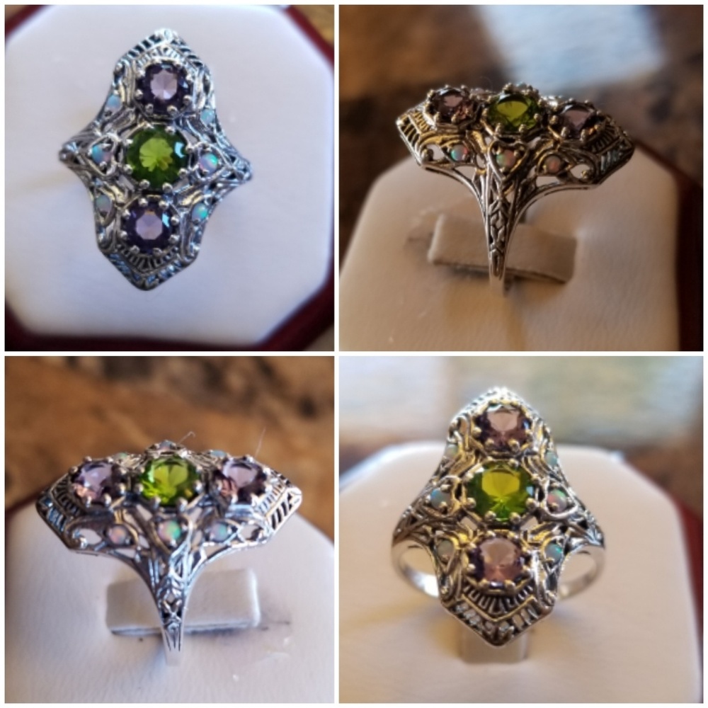 Genuine 3ct Amethyst and Peridot Ring Size 8 - Picture 2 of 6